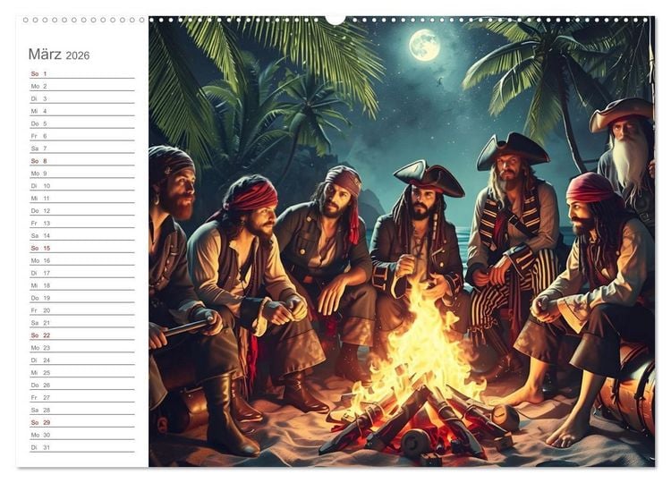 Produktbild: KI Piraten - Abenteuer der Seer&auml;uber auf hoher See (hochwertiger Premium Wandkalender 2026 DIN A2 quer), Kunstdruck in Hochglanz