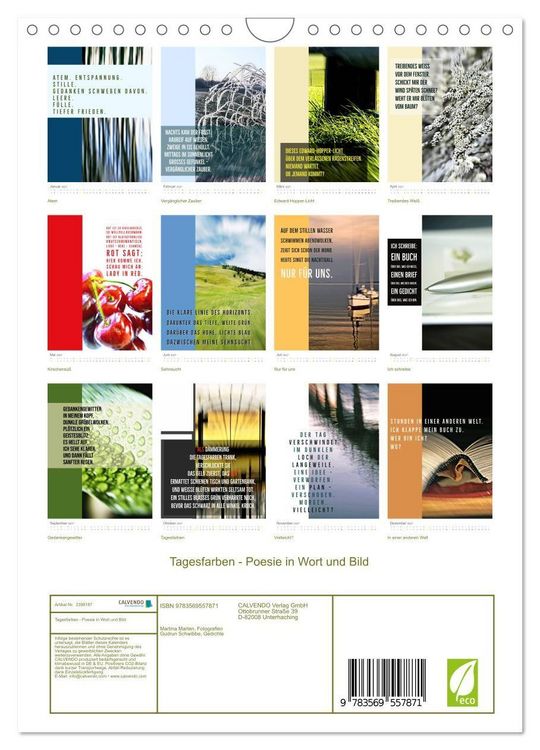 Produktbild: Tagesfarben - Poesie in Wort und Bild (Wandkalender 2027 DIN A4 hoch), CALVENDO Monatskalender