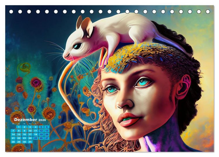 Produktbild: Fantasy Tier Frauen Portraits (Tischkalender 2026 DIN A5 quer), CALVENDO Monatskalender
