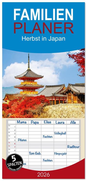 Produktbild: Familienplaner 2026 - Herbst in Japan mit 5 Spalten (Wandkalender, 21 x 45 cm) CALVENDO