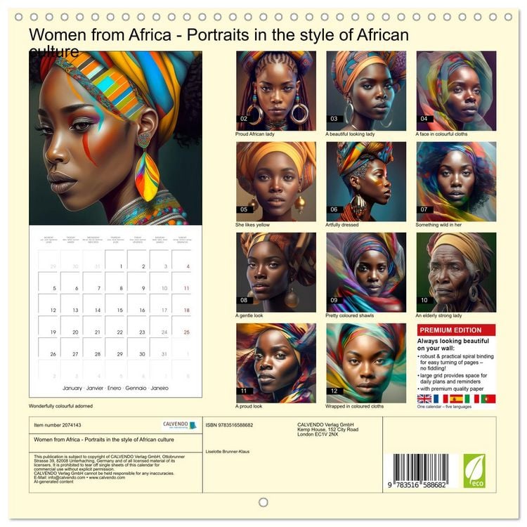 Produktbild: Women from Africa - Portraits in the style of African culture (Wall Calendar 2026 12 &times; 12 Inch) CALVENDO 12 Month Wall Calendar