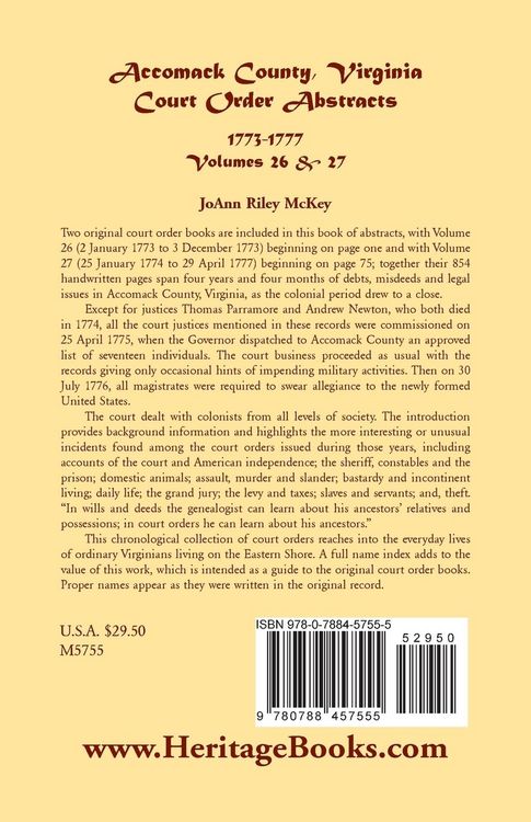Produktbild: Accomack County, Virginia Court Order Abstracts, Volumes 26 and 27