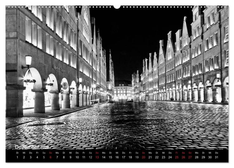 Produktbild: M&uuml;nster in schwarz-wei&szlig; gesehen (Wandkalender 2026 DIN A2 quer), CALVENDO Monatskalender