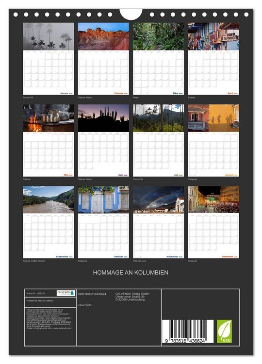 Produktbild: HOMMAGE AN KOLUMBIEN (Wandkalender 2026 DIN A4 hoch), CALVENDO Monatskalender