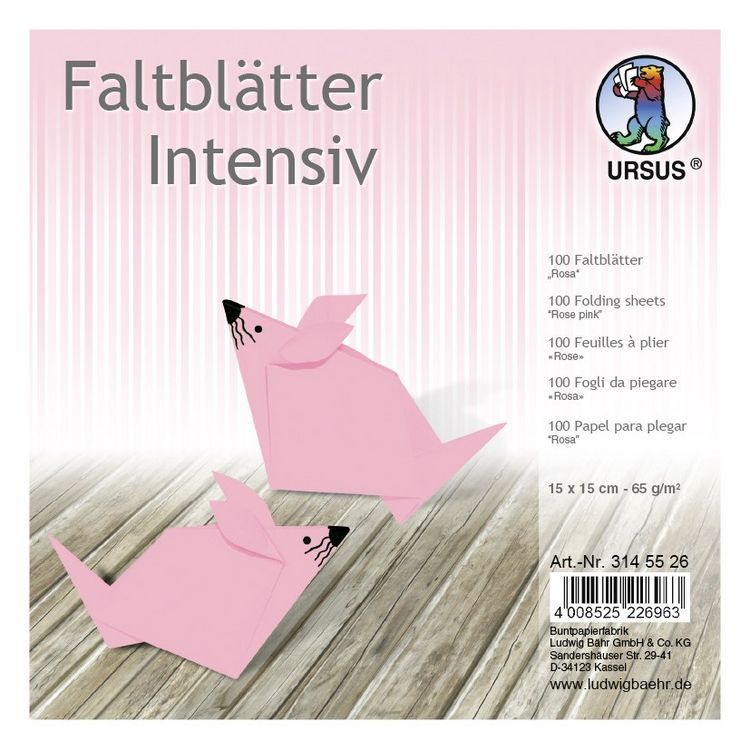 Produktbild: URSUS Falten Faltbl&auml;tter Uni intensiv, Plakatkarton, 65 g/m&sup2;, 15 x 15 cm, rosa