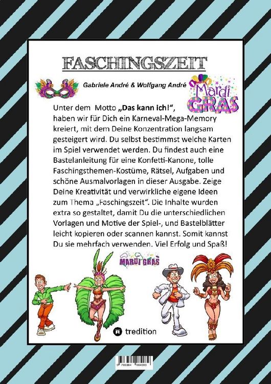 Produktbild: Craftbook - Bastelvorlage - Spiel - Karneval Mega Memory - Faschingsmotive - R&auml;tsel - Aufgaben - Ausmalvorlagen