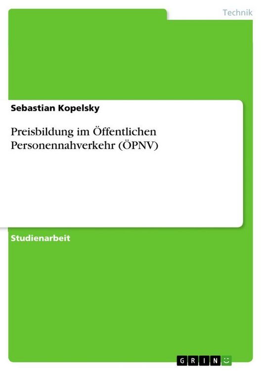 Produktbild: Preisbildung im &Ouml;ffentlichen Personennahverkehr (&Ouml;PNV)