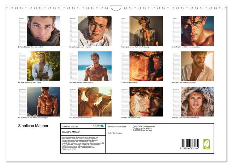 Produktbild: Sinnliche M&auml;nner (Wandkalender 2027 DIN A3 quer), CALVENDO Monatskalender
