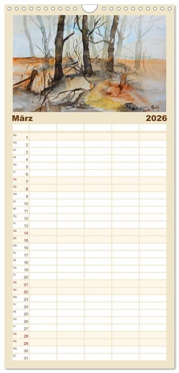 Produktbild: Familienplaner 2026 - Mit Aquarellen durch das Jahr mit 5 Spalten (Wandkalender, 21 x 45 cm) CALVENDO