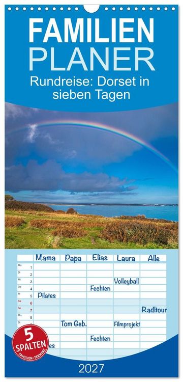 Produktbild: Familienplaner 2027 - Rundreise: Dorset in sieben Tagen mit 5 Spalten (Wandkalender, 21 x 45 cm) CALVENDO