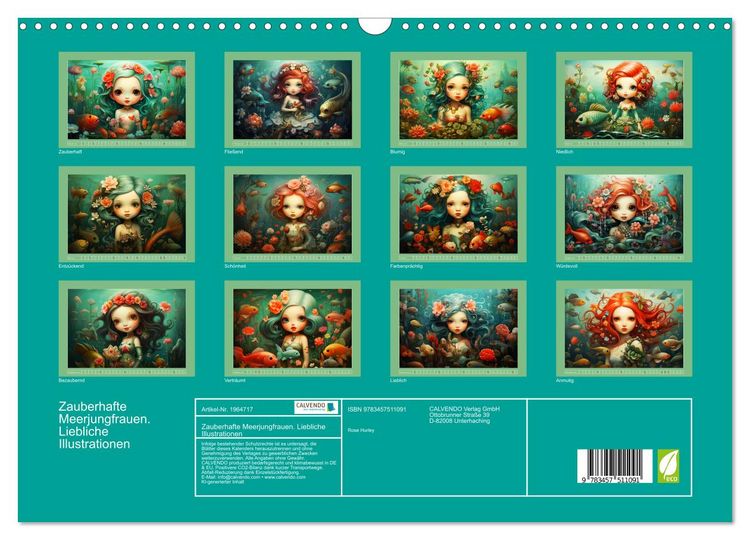 Produktbild: Zauberhafte Meerjungfrauen. Liebliche Illustrationen (Wandkalender 2026 DIN A3 quer), CALVENDO Monatskalender
