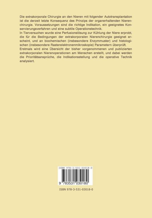 Produktbild: Untersuchungen zur extrakorporalen Nierenchirurgie, Nierenperfusion und Autotransplantation