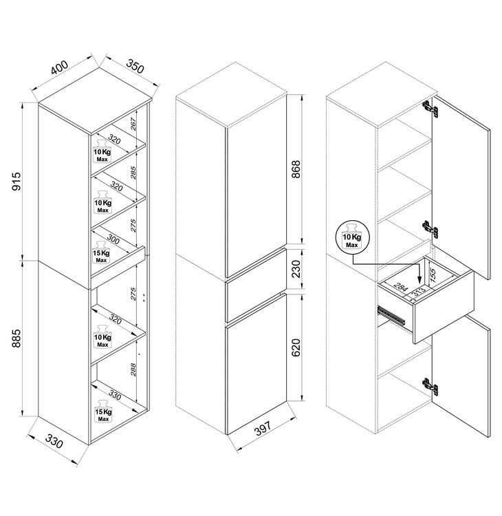 Produktbild: Badm&ouml;bel Hochschrank 165x57x33 Dreht&uuml;ren Cosila