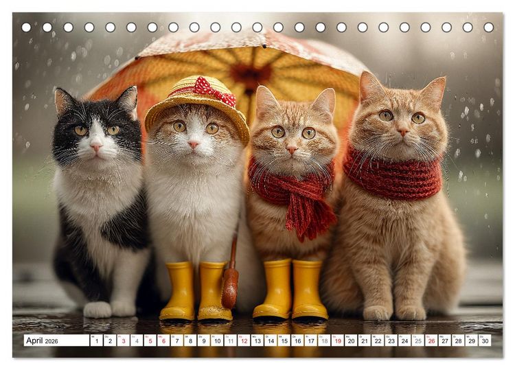 Produktbild: Katzenkalender - S&uuml;&szlig;e Katzen begleiten dich durch alle Jahreszeiten (Tischkalender 2026 DIN A5 quer), CALVENDO Monatskalender