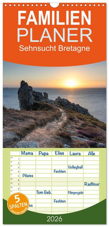 Produktbild: Familienplaner 2026 - Sehnsucht Bretagne mit 5 Spalten (Wandkalender, 21 x 45 cm) CALVENDO
