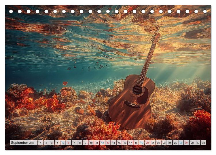 Produktbild: Saitenzauber &ndash; Gitarren im Bilderklang (Tischkalender 2026 DIN A5 quer), CALVENDO Monatskalender