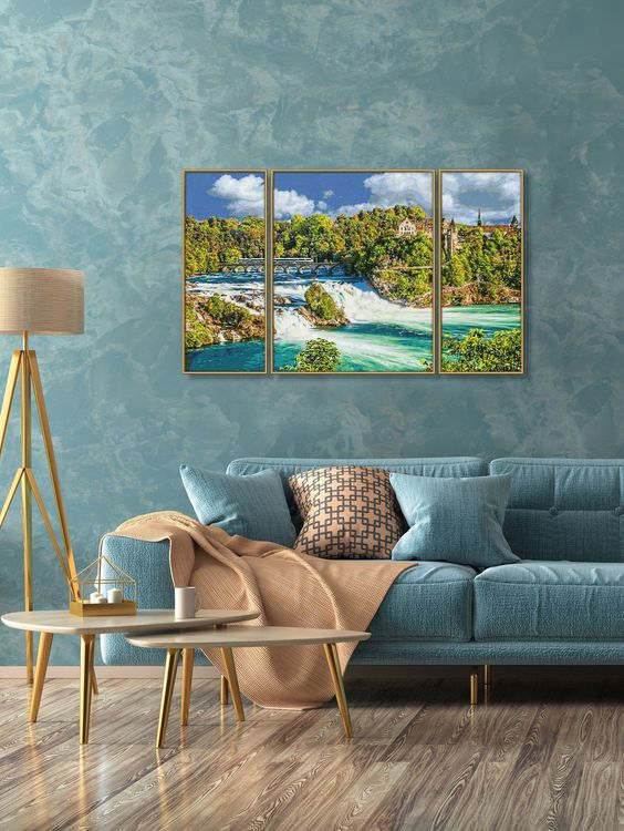 Schipper 609260888 Malen nach Zahlen –Naturschauspiel Rheinfall- Bilder malen für Erwachsene, inklusive Pinsel und Acrylfarben, Triptychon, 50 x 80 cm
