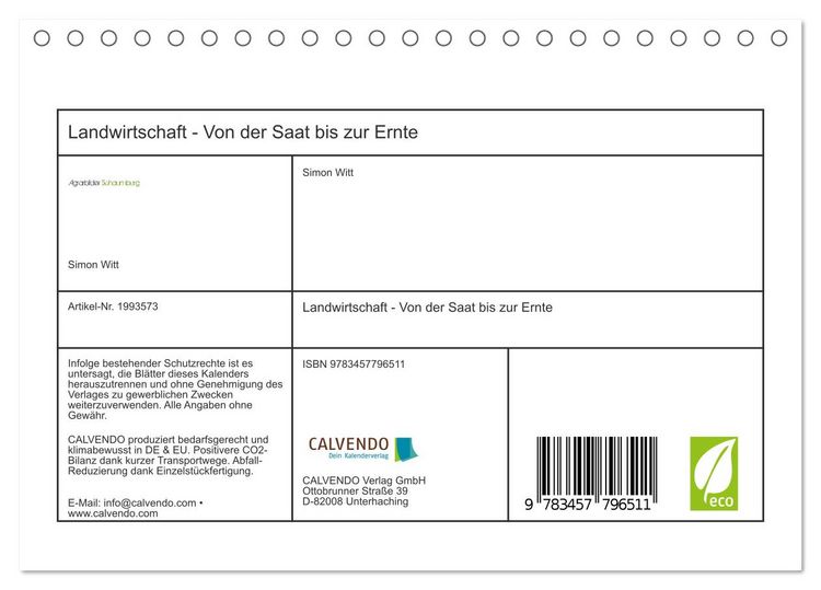 Produktbild: Landwirtschaft - Von der Saat bis zur Ernte (Tischkalender 2026 DIN A5 quer), CALVENDO Monatskalender