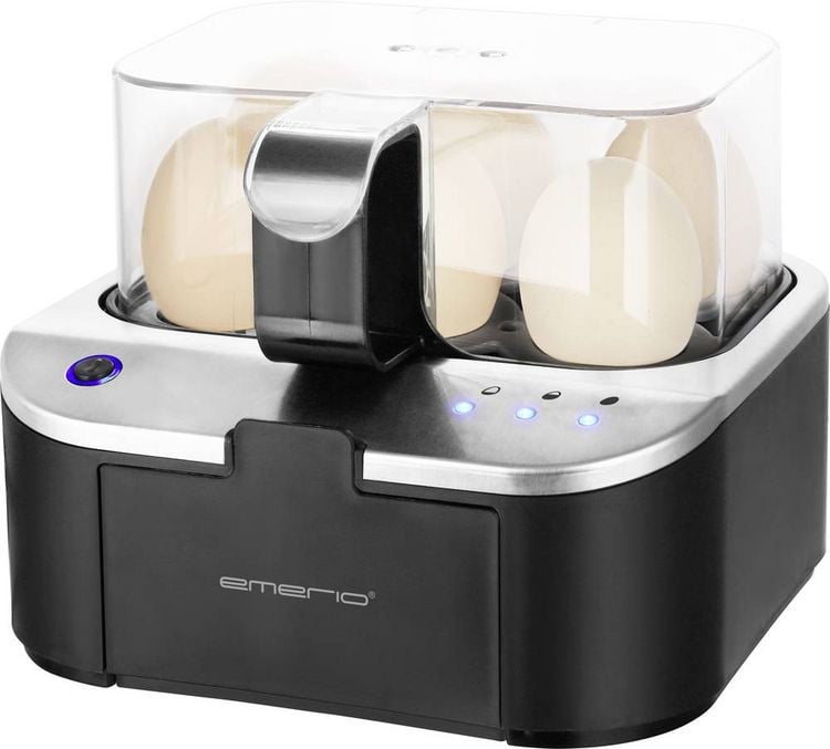 EMERIO EB-123177.1 Eierkocher Antihaftbeschichtung, mit Messbecher, BPA-frei Schwarz, Silber
