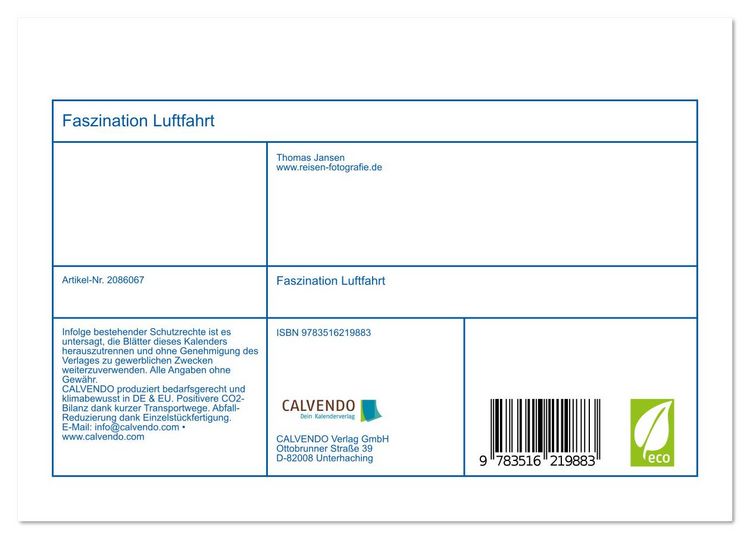Produktbild: Faszination Luftfahrt (Tischkalender 2026 DIN A5 quer), CALVENDO Monatskalender