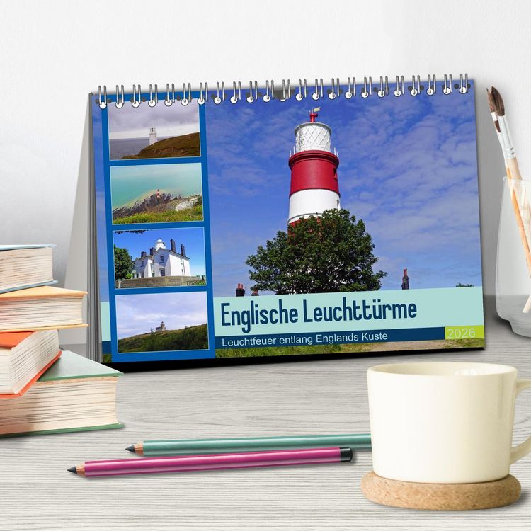 Produktbild: Englische Leuchtt&uuml;rme - Leuchtfeuer entlang Englands K&uuml;ste (Tischkalender 2026 DIN A5 quer), CALVENDO Monatskalender