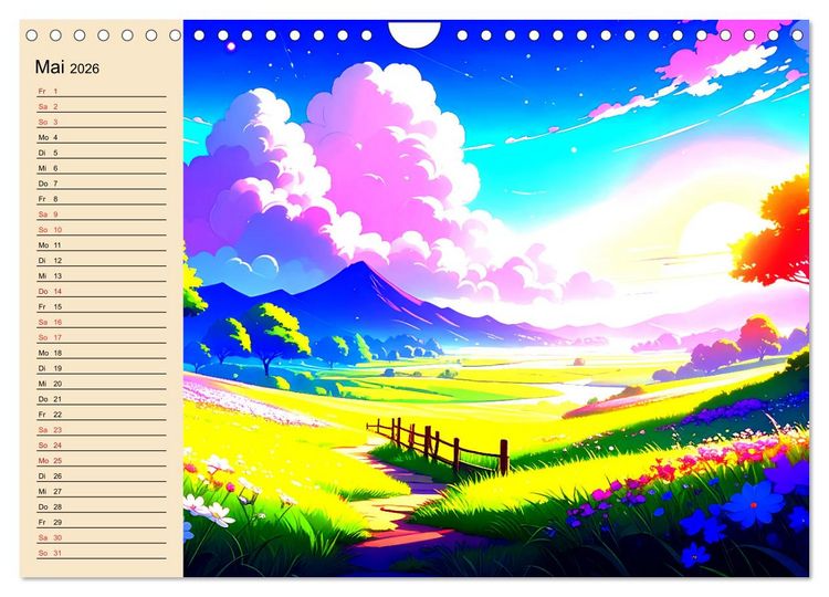 Produktbild: Manga-Landschaften: Ein visueller Ausflug durch Fantasiewelten (Wandkalender 2026 DIN A4 quer), CALVENDO Monatskalender
