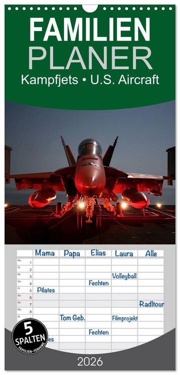 Produktbild: Familienplaner 2026 - Kampfjets &bull; U.S. Aircraft mit 5 Spalten (Wandkalender, 21 x 45 cm) CALVENDO