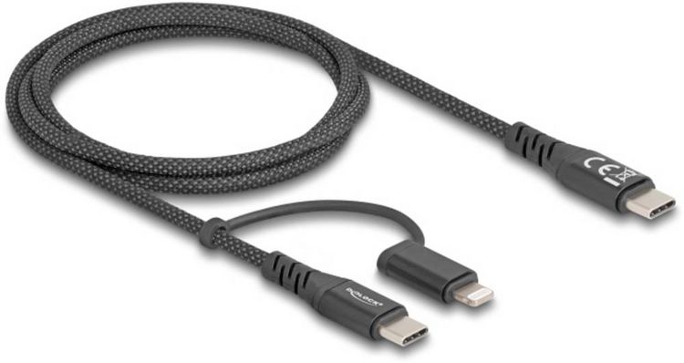 Produktbild: Delock USB-C&reg; Kabel USB 2.0 USB-C&reg; Stecker, USB-C&reg; Stecker, Apple Lightning Stecker 1.00 m Schwarz 81170