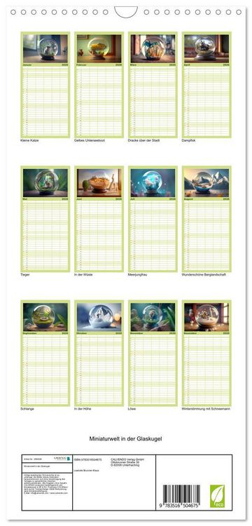 Produktbild: Familienplaner 2026 - Miniaturwelt in der Glaskugel mit 5 Spalten (Wandkalender, 21 x 45 cm) CALVENDO