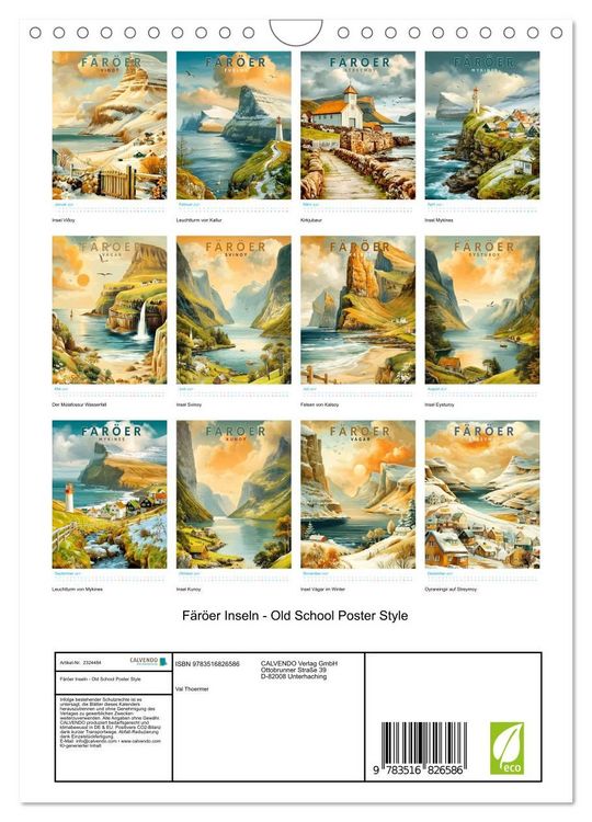 Produktbild: F&auml;r&ouml;er Inseln - Old School Poster Style (Wandkalender 2027 DIN A4 hoch), CALVENDO Monatskalender