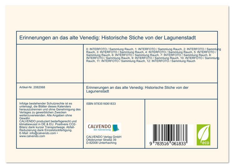 Produktbild: Erinnerungen an das alte Venedig: Historische Stiche von der Lagunenstadt (Tischkalender 2026 DIN A5 quer), CALVENDO Monatskalender