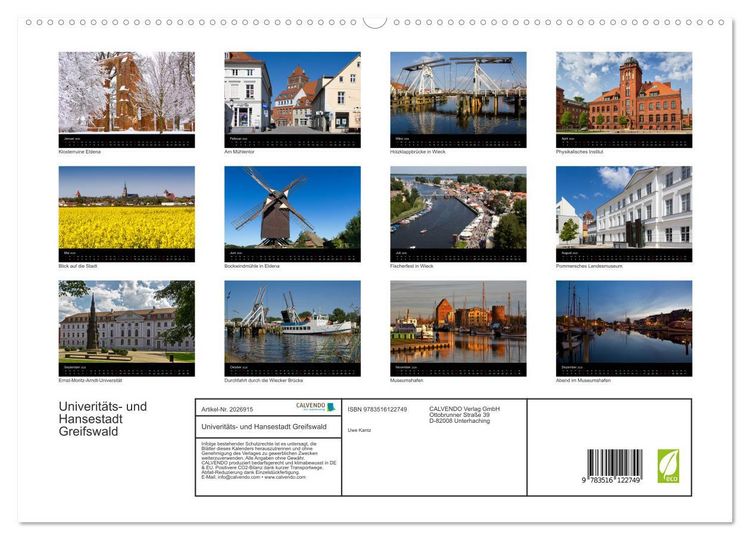 Produktbild: Univerit&auml;ts- und Hansestadt Greifswald (hochwertiger Premium Wandkalender 2026 DIN A2 quer), Kunstdruck in Hochglanz