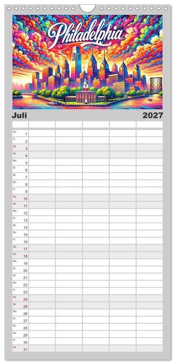 Produktbild: Familienplaner 2027 - Stadtansichten der USA in Tusche mit 5 Spalten (Wandkalender, 21 x 45 cm) CALVENDO