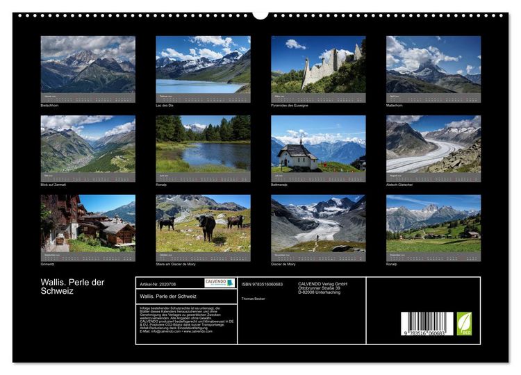 Produktbild: Wallis. Perle der Schweiz (hochwertiger Premium Wandkalender 2026 DIN A2 quer), Kunstdruck in Hochglanz