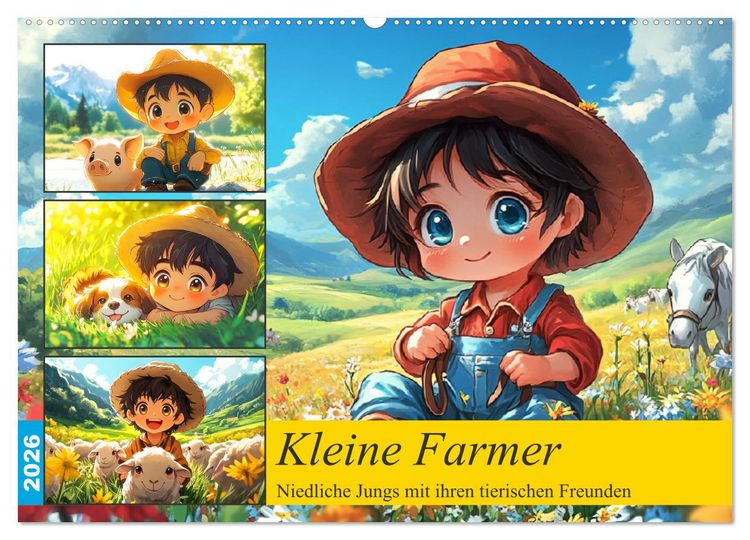 Produktbild: Kleine Farmer. Niedliche Jungs mit ihren tierischen Freunden (Wandkalender 2026 DIN A2 quer), CALVENDO Monatskalender