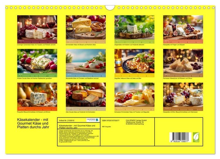Produktbild: K&auml;sekalender - mit Gourmet K&auml;se und Platten durchs Jahr (Wandkalender 2026 DIN A3 quer), CALVENDO Monatskalender