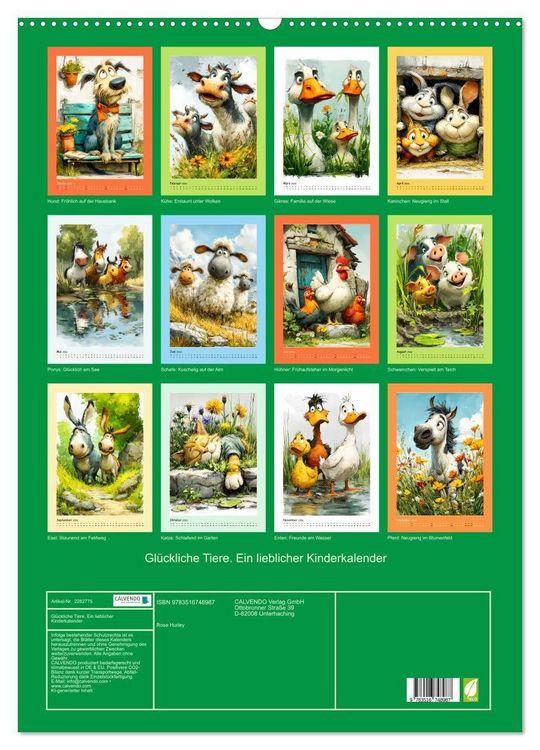 Produktbild: Gl&uuml;ckliche Tiere. Ein lieblicher Kinderkalender (Wandkalender 2026 DIN A2 hoch), CALVENDO Monatskalender