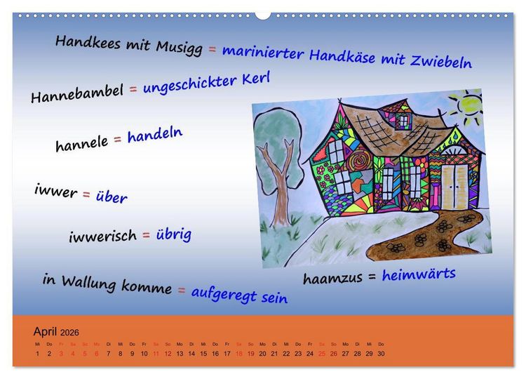 Produktbild: De Hessisch-Kalenner - hessisch babbele lerne in aam Johr (hochwertiger Premium Wandkalender 2026 DIN A2 quer), Kunstdruck in Hochglanz