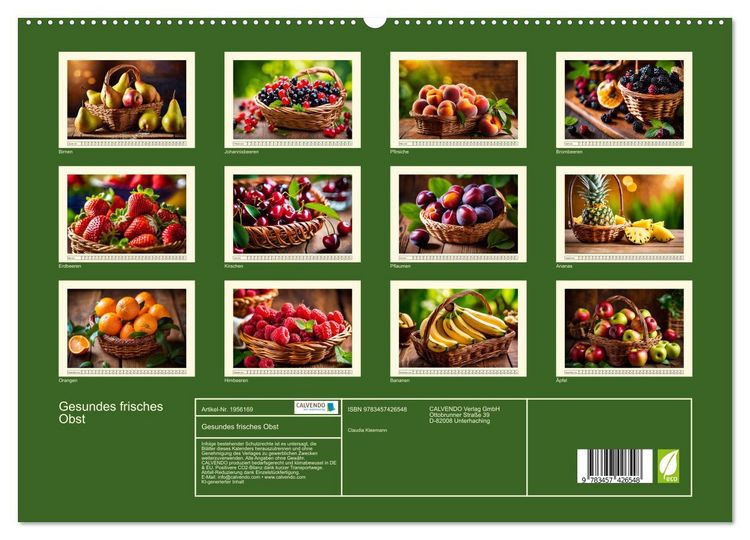 Produktbild: Gesundes frisches Obst (hochwertiger Premium Wandkalender 2026 DIN A2 quer), Kunstdruck in Hochglanz