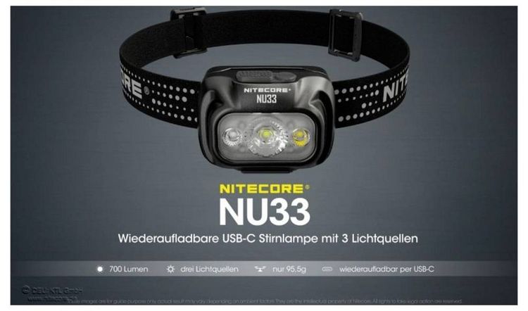 Produktbild: NiteCore NU33 LED Stirnlampe akkubetrieben 200lm 147h NC-NU33