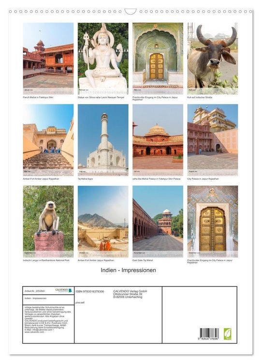 Produktbild: Indien - Impressionen (Wandkalender 2026 DIN A2 hoch), CALVENDO Monatskalender