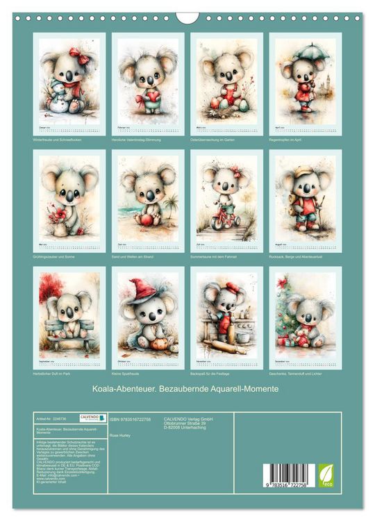 Produktbild: Koala-Abenteuer. Bezaubernde Aquarell-Momente (Wandkalender 2026 DIN A3 hoch), CALVENDO Monatskalender