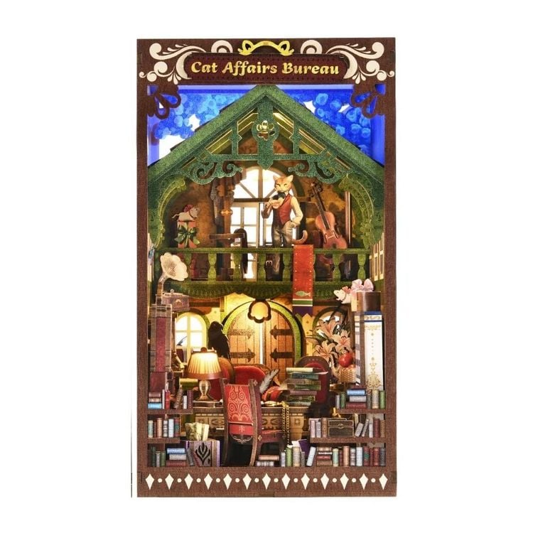 Produktbild: FiguredArt SL09 - DIY Book Nook, Katzenangelegenheiten B&uuml;ro, Puzzle 246 Teile, Miniatur-Diorama