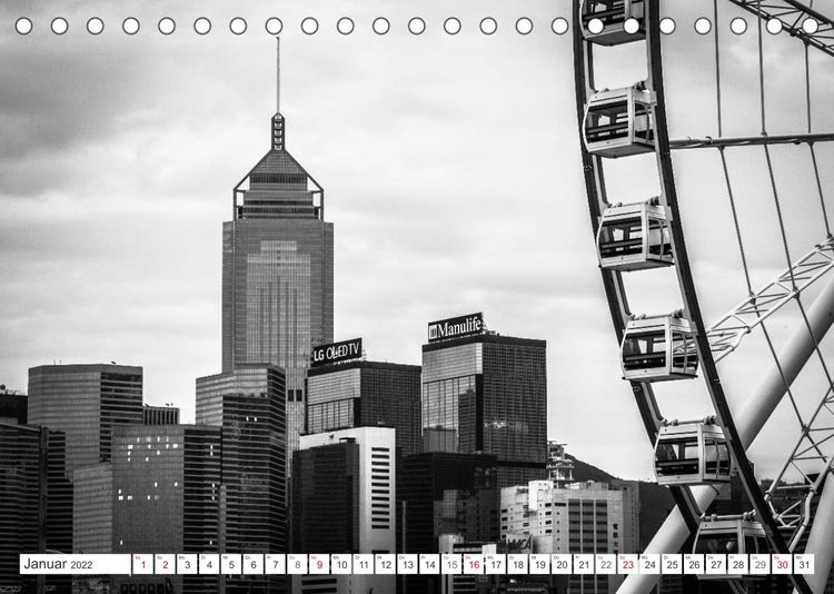 Produktbild: Hongkong - Die Metropole am s&uuml;dchinesischen Meer in Schwarzwei&szlig; (Tischkalender 2022 DIN A5 quer)