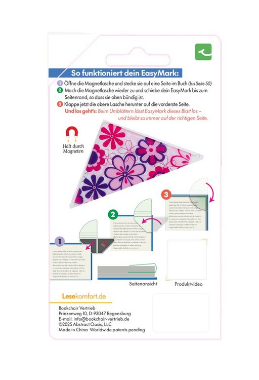 Produktbild: Easymark Pink Flowers - Dein smartes Magnet-Lesezeichen