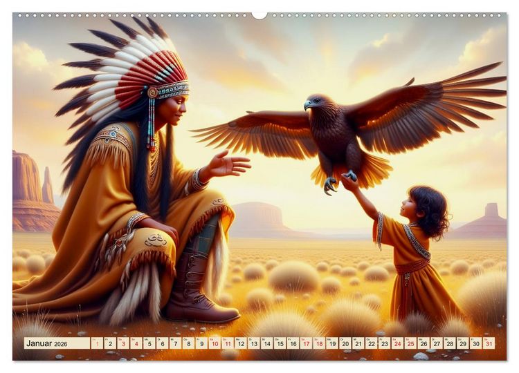 Produktbild: Spirituelle Begleiter - Indianer und Tiere im Einklang (Wandkalender 2026 DIN A2 quer), CALVENDO Monatskalender