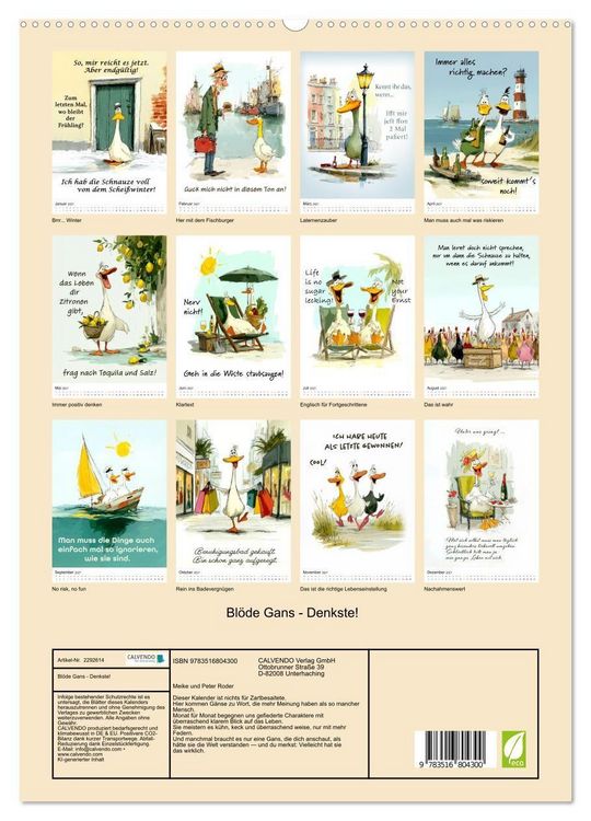Produktbild: Bl&ouml;de Gans - Denkste! (hochwertiger Premium Wandkalender 2027 DIN A2 hoch), Kunstdruck in Hochglanz