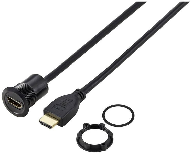 Produktbild: TRU COMPONENTS TC-11980468 HDMI Panel-Adapter Buchse HDMI-Buchse - HDMI-Stecker Schwarz Polzahl: 1 Kabell&auml;nge: 90 cm Inhalt: 1 St.