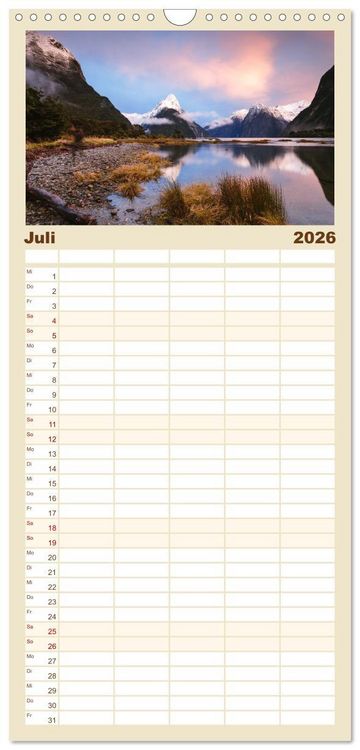Produktbild: Familienplaner 2026 - Neuseeland - Traumlandschaften aus einem Naturparadies mit 5 Spalten (Wandkalender, 21 x 45 cm) CALVENDO