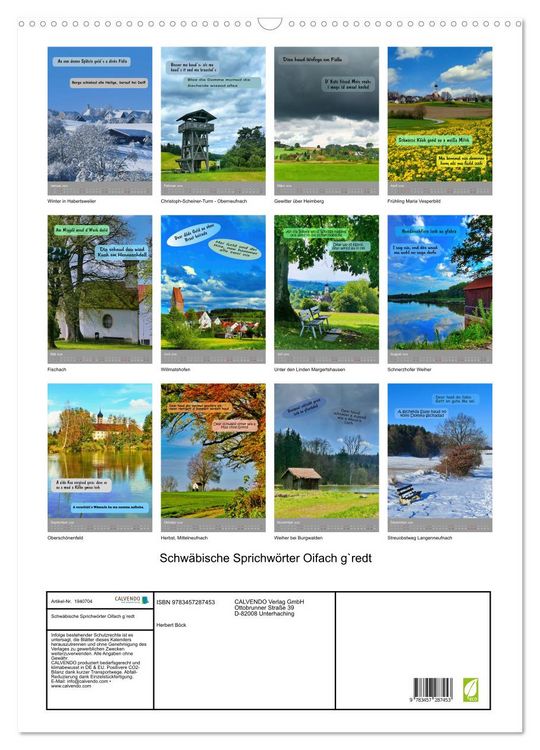 Produktbild: Schw&auml;bische Sprichw&ouml;rter Oifach g`redt (Wandkalender 2026 DIN A2 hoch), CALVENDO Monatskalender